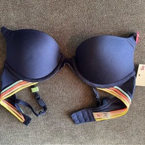 SO Push Up Bra Size 32B Blue Colorful Rainbow Strap NWT